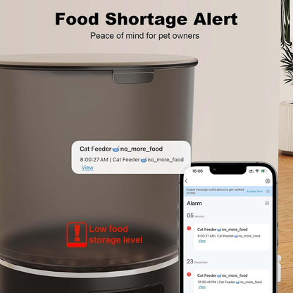 3-Cat Automatic Pet Feeder, 6L WiFi Cat Food Dispenser with APP Control, 1-10 Meal Programmable, Voice Recorder, Smart Alerts, Stainless Steel Bowls for Cats and Small Dogs (Black)