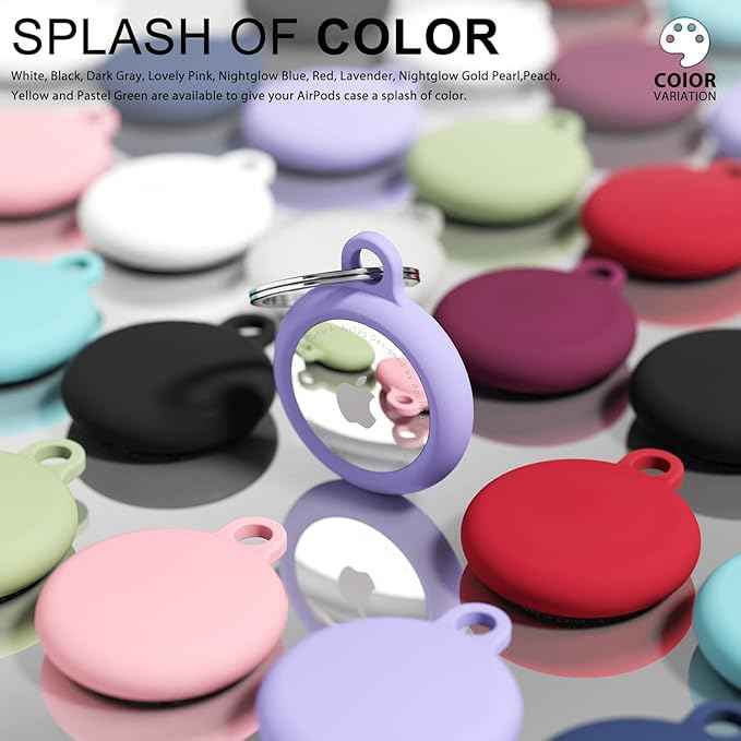 oakxco for Airtag Keychain Silicone, Airtag Holder with Key Ring, Air Tag Cover Cute Accessories for Kids, Luggage, Car Dog Collar, Car, Compatible with Apple Airtag Case Waterproof Tracker, Lavender