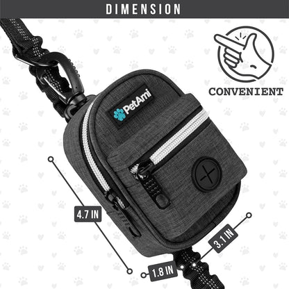 PetAmi Dog Poop Bag Holder for Leash, Dog Pet Waste Bag Dispenser For Poop With Clip, Doggy Puppy Walking Accessories Travel Camping, Dog Treat Pouch Supplies Must Have With Dog Bag Roll, Dark Gray