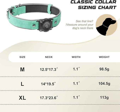 Leather AirTag Dog Collar, Waterproof Dog Collar with Air Tag Holder, Compatible with Apple Air Tag, Reflective, Durable, Comfortable Padded GPS Dogs Collars (Teal, M)