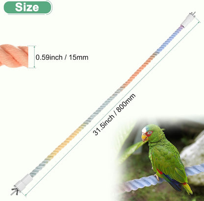 1-Pack Rope Perches for Bird Cages, 31.5 in Length Comfort Grip Flexible Rope Perch Beak & Paw Grinding for Parrots/Cockatiels/Parakeets, Bird Platform Sand [Pink Blue]