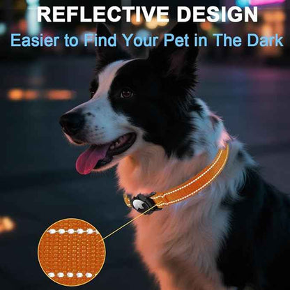 Airtag Dog Collar with Waterproof Air Tag Holder, Integrated Reflective Pet Collar with Soft Padding, Adjustable Nylon Collar for Small Medium Large Dogs, Orange, S (11.8"-15.7")
