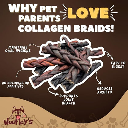 Woofley's 6 Inch Braided Collagen Sticks for Dogs - (50 Count) Bully Stick Rawhide Alternative Dog Chews No Hide Bones for Medium & Large Dogs