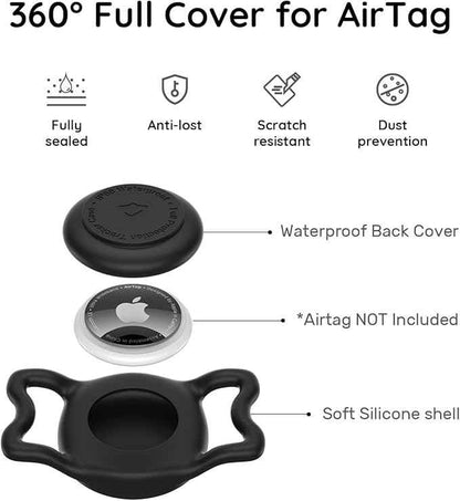 2 Pack Waterproof Airtag Dog Collar Holder for Apple Air Tag, Silicone Dog Airtag Holder for Dogs & Cat Collars (Black&White)
