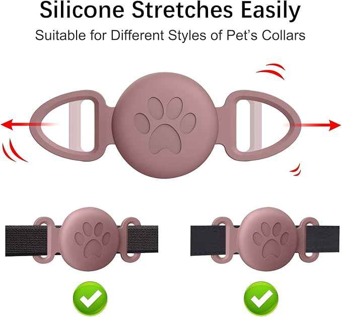 2 Pack Case for Airtag Dog Cat Collar Holder, Soft Silicone Anti-Lost Waterproof Protective Case Compatible with Apple Airtag, for Pet Dog Cat Collars Holder