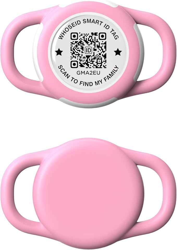 QR Code Airtag Holder, Scan QR Code Send Location Alert Email, Waterproof Full Body Protection Anti-Lost Air Tag Case, Airtag Accessories for Dog, Cats, Collar, Backpack (Pink, Small)