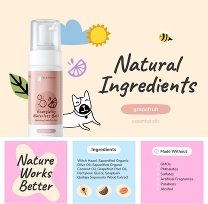 kin+kind Waterless Dry Shampoo for Dogs - Rinse-Free, Eliminate Itch and Odor, Natural Formula with Witch Hazel, Coconut Oil, Olive Oil and Grapefruit - Made in USA