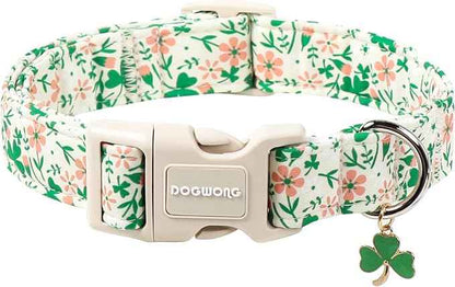 DOGWONG St Patrick's Dog Collar, Green Clover Pet Collar Cotton Flower Shamrock Pet Collar Cute Puppy Collar Adjustable Pet Dog Collars for Large Dogs,XL