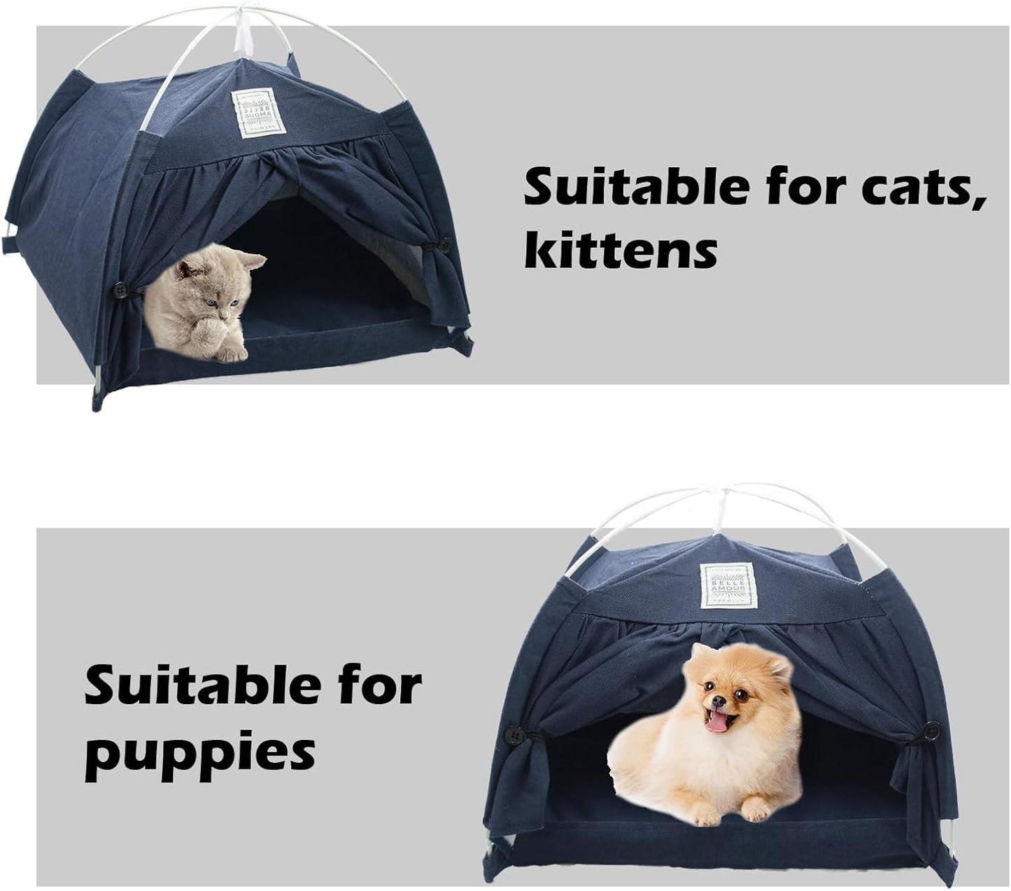Cat Tent Bed,Cats Cave House Portable for Indoor with Removable Non-Slip Soft Pad Foldable Cat Tents Hut Washable Pet House Bed Outdoor for Kitty Puppy Small Pets 15.7x15.7x16.1 in (Navy Blue)