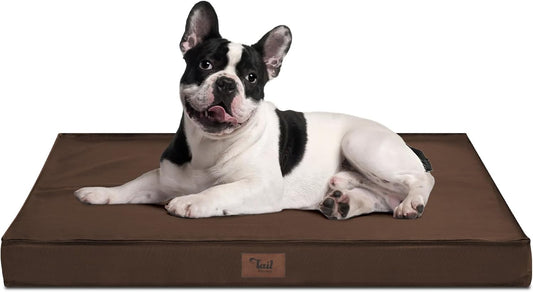 Outdoor Dog Bed Waterproof, Outside Cooling Dog Bed for Medium Dogs, Orthopedic Egg Foam Pet Bed with Removable Washable Oxford Cover, Brown