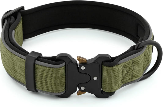 Plutus Pet Tactical Dog Collar, Reflective, Adjustable Heavy Duty Dog Collar, Soft Padded and Comfortable, for Small Medium and Large Dogs (Ranger Green, XL)