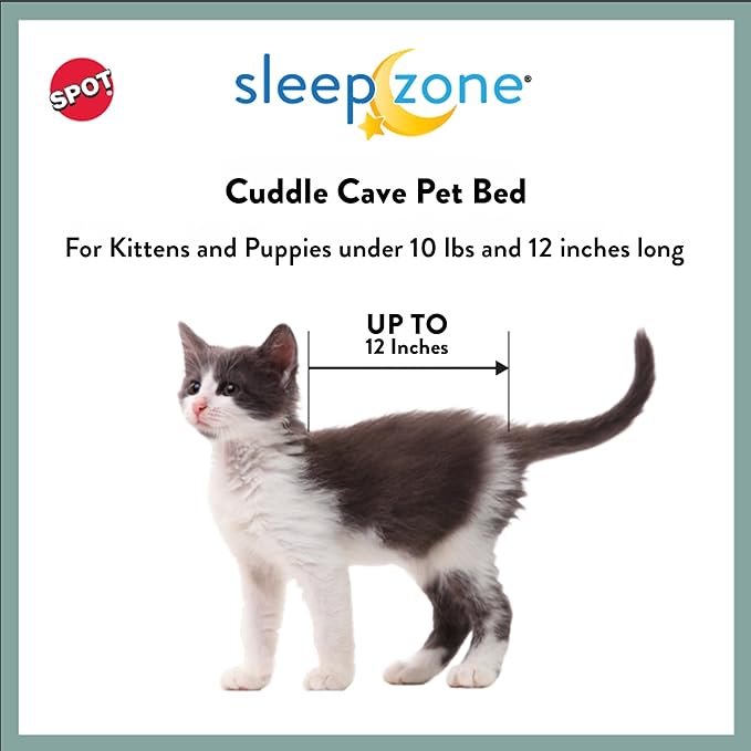 SPOT Sleep Zone Cuddle Cave, Cat Cave Bed for Indoor Cats and Mini Dogs, Durable and Washable, Comfortable for Kittens and Puppies Under 10lbs and 12in Long, Tan Color