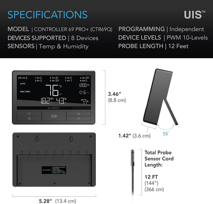 AC Infinity Controller 69 PRO+, Smart Environmental Controller 8-Port with Temp, Humidity, VPD, Timer, Cycle, Schedule Controls, for Grow Tent Cooling Ventilation Lighting (Bluetooth + WiFi, 8-Port)
