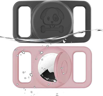 2 Pack Waterproof AirTag Dog Collar Holder Compatible with Apple AirTag, Silicone Hidden Loop Holder for Airtag Tracker, Anti-Lost Dog Collar Air Tag Accessories(Gray,Pink)