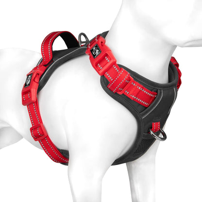 PHOEPET No Pull Dog Harness, Unique Colors Reflective Adjustable Dog Vest, with Soft Training Handle Metal Clips for Small Medium Large Dogs (Black Base & Red Straps,S)