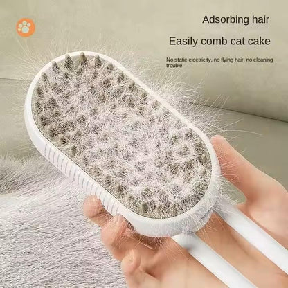 3-in-1 Steam Pet Brush for Cats & Dogs – Self-Cleaning Grooming Comb with Spray Mist, Massage & Shedding, Rechargeable USB, Anti-Static, Foldable Handle (TAN)