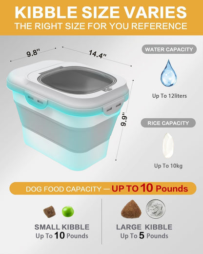 ANVS 2 Pack Dog Food Storage Container - Collapsible Cat Food Container with Airtight Lids, and Scoop,Dry Food For Dog, Cat and Other Pet Food (Grey, 10 lbs)