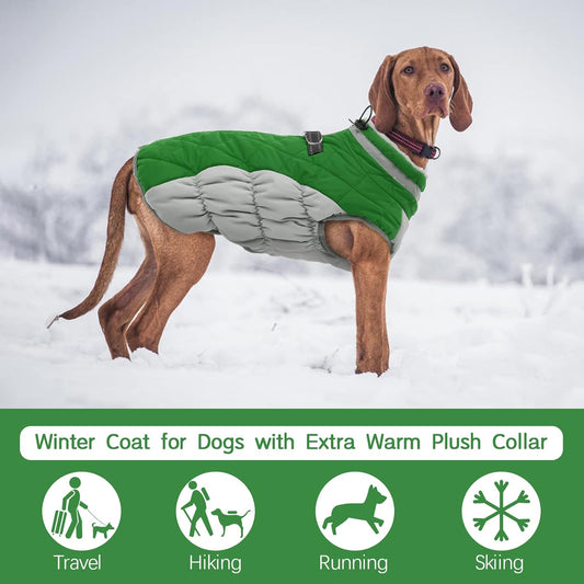 FUAMEY Dog Coat for Small Dogs,Waterproof Dog Winter Jacket with Harness Built in Puppy Cold Weather Coats Reflective Pet Vest with Zipper Warm Fleece Dogs Snowsuit Windproof Green XS
