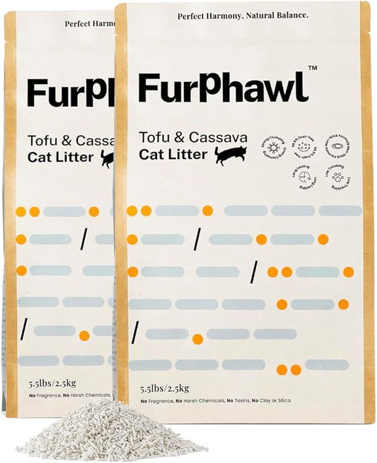 Tofu & Cassava Cat Litter, Natural Plant-Based Clumping, 99.9% Dust Free, Low Tracking, Non-Stick Formula, Soft on Paws, Lightweight Cat Litter, 5.5 lb