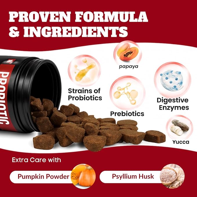 Dog Probiotics Chews Supplement – Digestive Support & Gut Health for Dogs, Helps Loose Stool, Gas & Sensitive Stomachs, Supports Itchy Skin, Allergy & Immune Health – 120 Ct