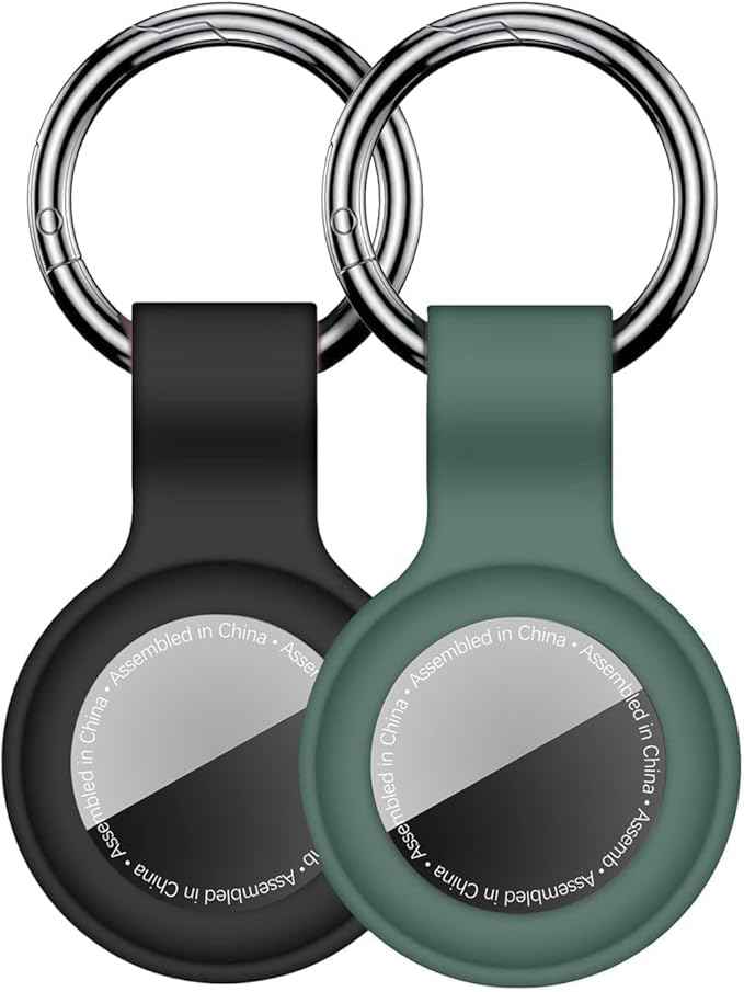 [2 Pack] Car Key Chain Compatible with Automotive Key Fob, Anti-Lost for Air Tag Holder for Vehicle Keys, Silicone Keychains Car Accessories for Men Women, Black/Dark Green