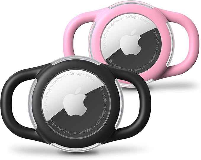 Waterproof Airtag Dog Collar Holder, Silicone & ABS Airtag Holder for Dog & Cat Collars, Ultra-Durable, Lightweight and Protective Airtag Case (Black & Pink, Small)