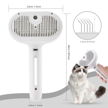 Spray Cat Pet Grooming Brush with Water Sprayer - Hair Removal Comb for Cats and Dogs, White Shedding and Bath Brush with Steam Release