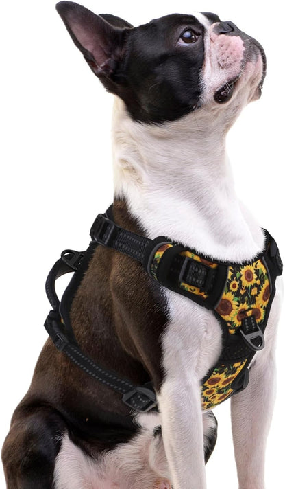 PUPTECK No Pull Dog Harness Small Sized, Adjustable Reflective Dog Harness with Handle Easy Control, Comfortable Soft Padded Pet Vest Harness for Small Dogs, Sunflower S