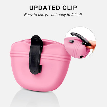 Left&Right Dog Clicker Training Kit,Silicone Dog Training Treat Pouch and Dog Clickers,Dog Treat Bag with Clicker Training for Dogs,Pet Treat Bag with Magnetic Buckle Closing and Waist Clip,Pink