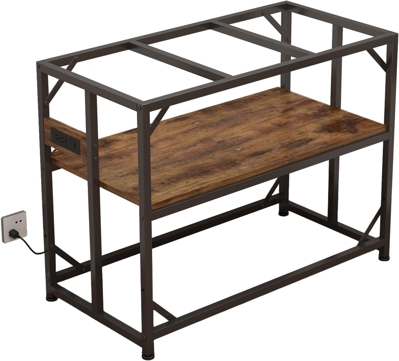 Sturdy Metal Aquarium Stand with Power Outlets, Adjustable Storage Cabinet - 660LBS Capacity, Rustic Brown - Suitable for 40 Gallon Fish Tank, Turtle Tank, Perfect Fish Tank Stand for Organization and Convenience