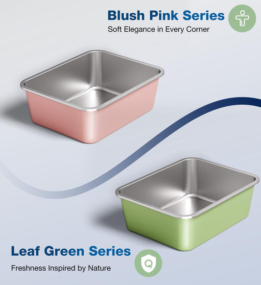 Stainless Steel Litter Box, Large Metal Cat Litter Box with High Sided for Big and Small Cats, Non-Stick, Easy to Clean, Odor-Free, 19.5" L×13.6" W×3.9" H, Leaf Green