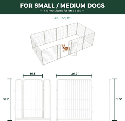 FXW Homeplus Unleashed Indoor Dog Playpen - Stress-Free and Safe Play, Heavy Duty 32 Inch 12 Wire Panels Dog Pen for Small and Medium Dogs, White│Patented