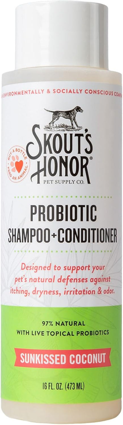 Skout's Honor Probiotic Dog Shampoo & Conditioner with Avocado Oil & Omega-3s, 97% Natural, Paraben & Sulfate-Free, Cruelty-Free, 16oz, Sunkissed Coconut