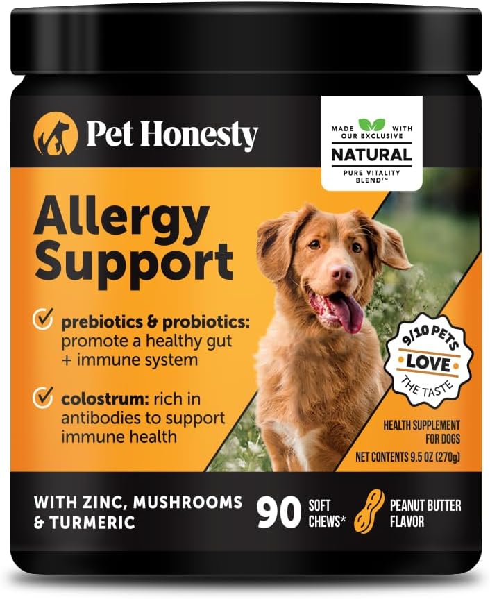 Pet Honesty Dog Allergy Itch Relief - Advanced Itch Supplement with Probiotics for Dogs - Immune Support & Skin Relief for Seasonal Allergies - Natural Itchy Skin & Paw Relief - (Peanut Butter, 90 Ct)