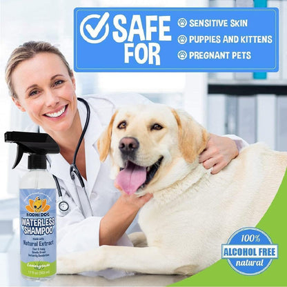 Bodhi Dog Waterless Shampoo for Dogs & Cats - Natural Dry Shampoo, Neutralizes Odor, No Rinse Needed, Safe for All Breeds - Made in USA - Lemongrass Scent (17 Fl Oz)