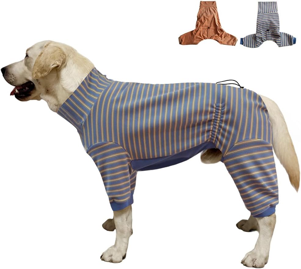 Dog Pyjamas PJS Sweater Clothes and Home Clothing Suitable for Large to Giant Breeds of Dogs, Dog Surgery Recovery Suit, Extra-Large Stretch Fabric, Four-Legged (Thickened Blue Stripes, 6XL)