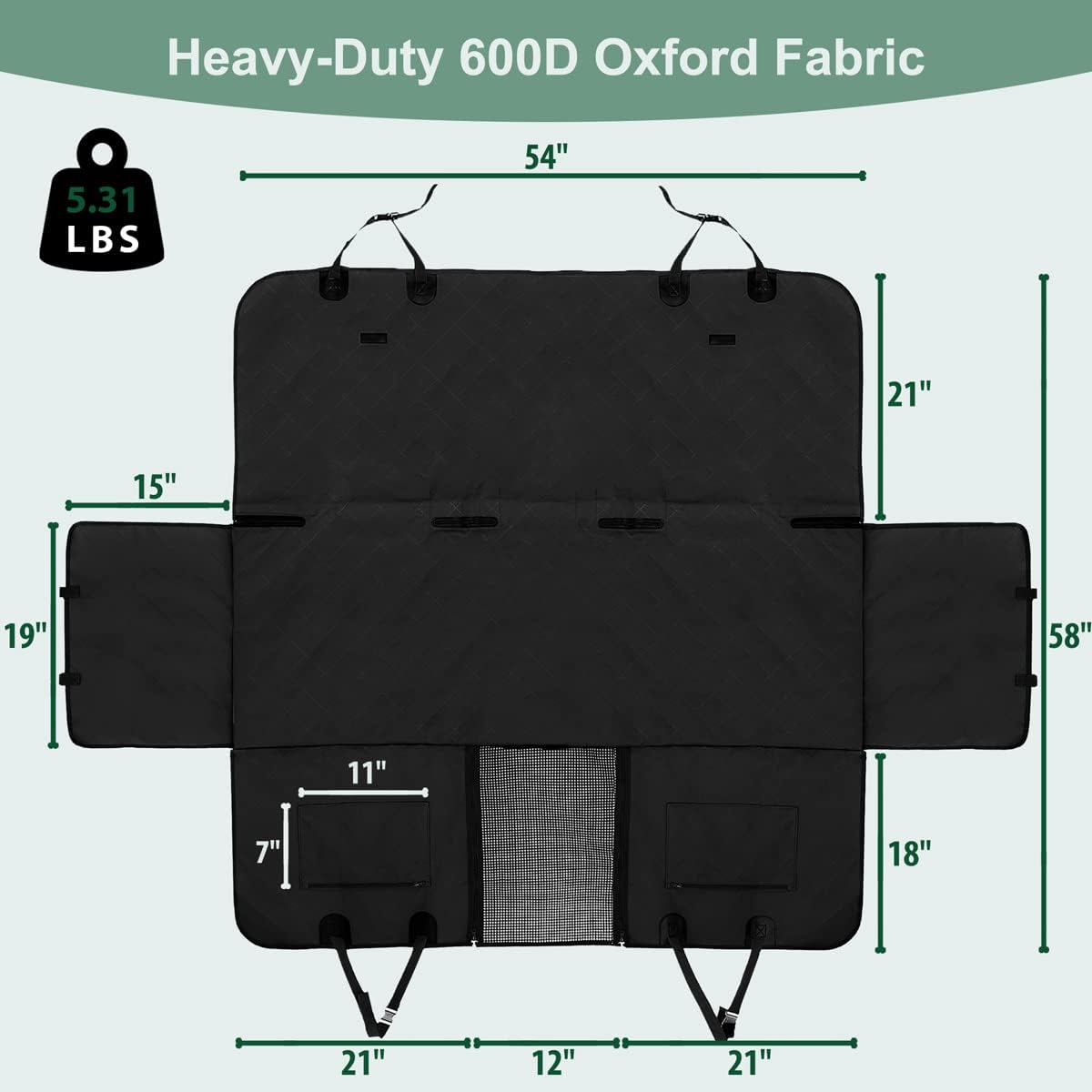 Dog Car Seat Cover for Back Seats 100% Waterproof with Metal Buckle Mesh Window Scratch Proof Heavy Duty Rear Backseat Protector Hammock for Pet, SUV Truck Vehicle Accessories, 54" x 58", Black - Pawvie