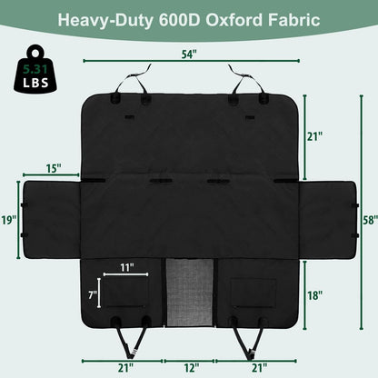 Dog Car Seat Cover for Back Seats 100% Waterproof with Metal Buckle Mesh Window Scratch Proof Heavy Duty Rear Backseat Protector Hammock for Pet, SUV Truck Vehicle Accessories, 54" x 58", Black - Pawvie