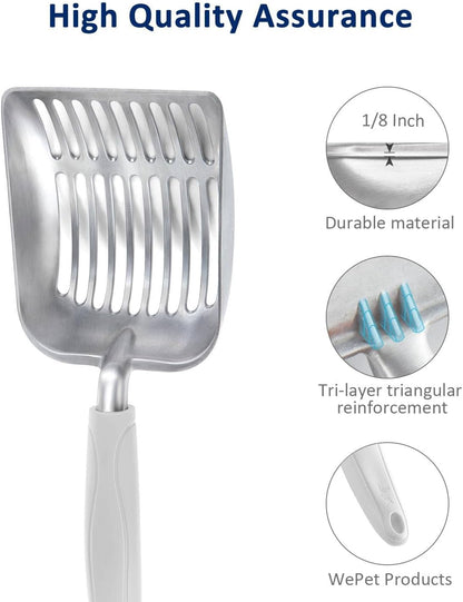 WePet Cat Litter Scoop, Aluminum Alloy Sifter, Kitty Metal Scooper, Deep Shovel, Long Handle, Poop Sifting, Kitten Pooper Lifter, Durable, Heavy Duty, for Litter Box