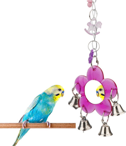 Hypeety Pet Bird Mirror with Bell Interactive Parrot Toy for Parrot Macaw African Greys Budgies Cockatoo Parakeet Cockatiels Conure Lovebird Cage Bells Mirror (B)