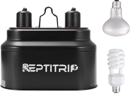 Dual Reptile Light Fixture with 100W Daytime Heat & UVB 10.0 Reptile Bulb, 2 Independent Switches, Reptile UVA UVB Light Combo Pack
