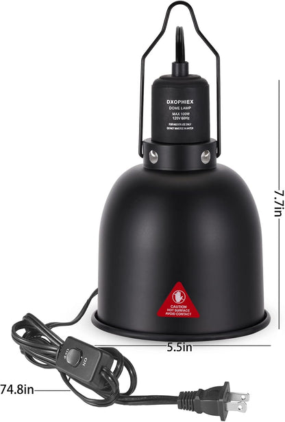 DXOPHIEX 5.5inch Deep Dome Reptile Heat Lamp Reptile Light Fixture UVB Light Fixture Max 100W for Bearded Dragon, Turtles, Snake and Lizard Terrarium