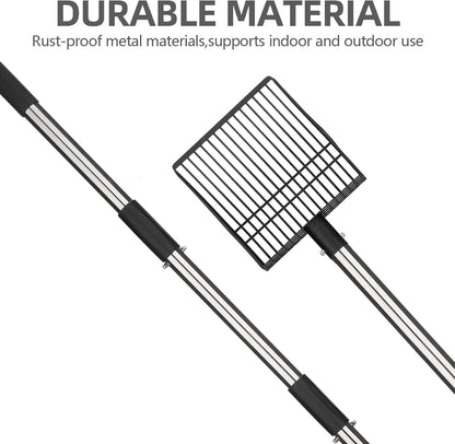 PUPTECK Fast Sifting Cat Litter Scoop - Long Handle Chicken Poop Scooper with Deep Shovel, Heavy Duty & Non-Stick Kitty Metal Litter Sifter, Chicken Coop Accessories