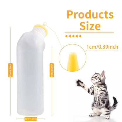 5Pack Kitten Bottle for Nursing Puppy Milk Kitten Bottles Feeding Kit Silicone Nipple for Newborn Pets Kittens, Puppy,Squirrel (Yellow)