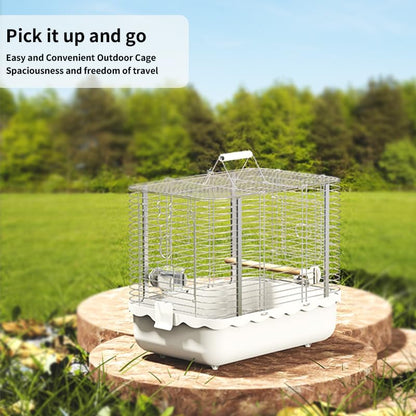 Bird Carrier Travel Cage, Durable Portable Stainless Steel Birdcage with Bird Perch & Feeding Bowl for Parrots Canaries Budgies Lovebirds Conures Cockatiels (Large White)