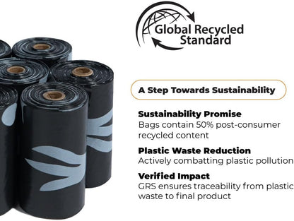 Best Pet Supplies Poop Bags for Dogs, 50% Post-Consumer Recycled Content dog waste bags on rolls, fits all poop bag holders for leashes - Black, 300 Count, Unscented