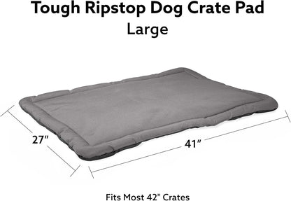 K9 Ballistics Tough Ripstop Dog Crate Pad - Durable & Machine Washable with Non-Skid Bottom and 120-Day Warranty, Fits 42" Wire Crates - Large, Light Gray Velvet