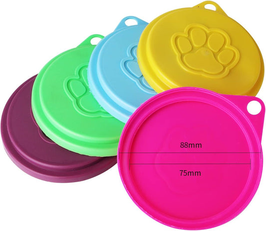 JIAKAI 5 PCS Pet Dog Cat Food Can Cover Pet self-Sealing,Reusable pet Food lids, Environmentally Friendly(Color Random)