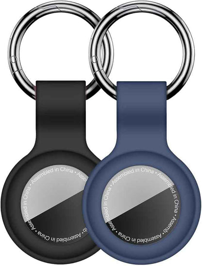 [2 Pack] Case for AirTag 2nd Gen (2026) & 1st Gen, Silicone Holder Keychain Key Ring, Protective Cover for Air Tags, GPS Finder Accessories for Bags, Pets, Kids, Luggage, Black+Blue