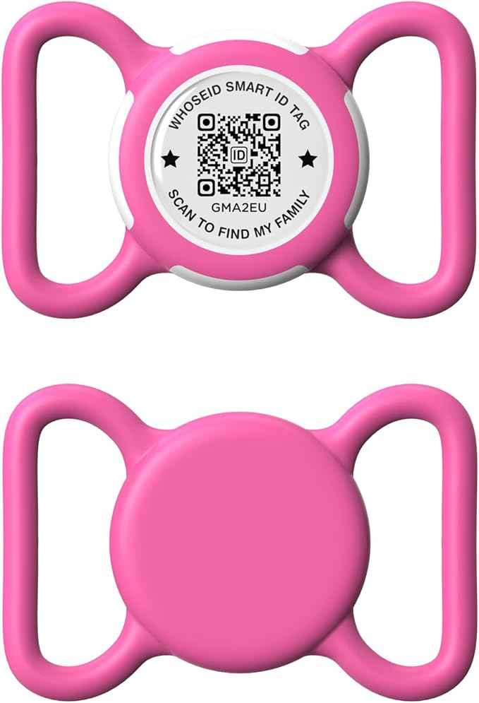 QR Code Airtag Holder, Scan QR Code Send Location Alert Email, Waterproof Full Body Protection Anti-Lost Air Tag Case, Airtag Accessories for Dog, Cats, Collar, Backpack (Rose, Large)